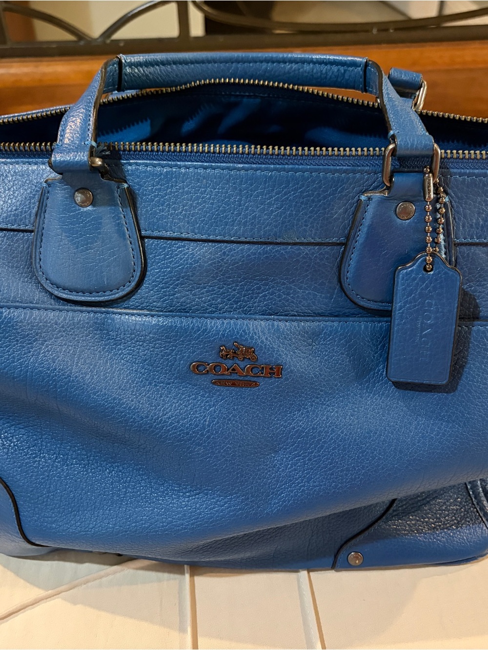 Coach Pebbled Leather Satchel - Bright Blue